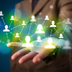 Young businessman presenting modern technology social network ma